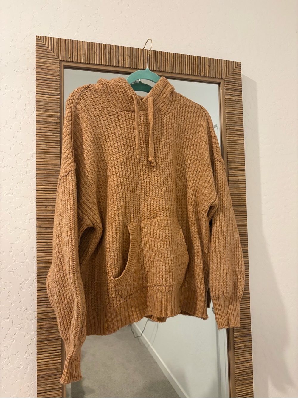 American Eagle Outfitters Chunky Knit Crewneck Hoodie Sweater - Camel